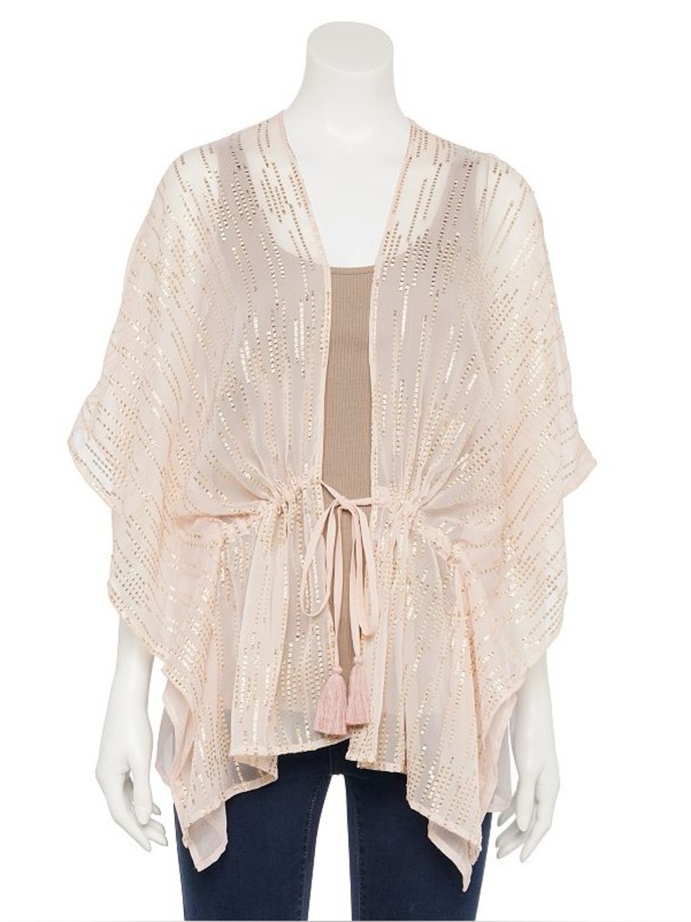 Designer Light Pink Gold Lurex Drawstring Kimono Top